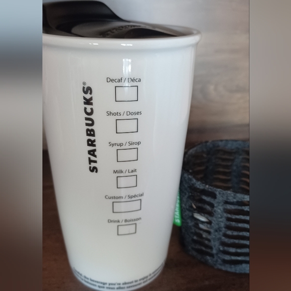 Starbucks 2011 Logo Ceramic Travel Cup Tumbler 12oz With Reusable Cup Sleeve - Picture 7 of 8
